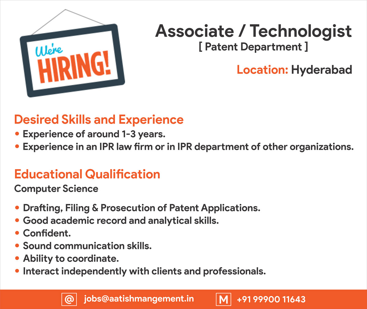 hiring-for-associate-technologist-aatish-management